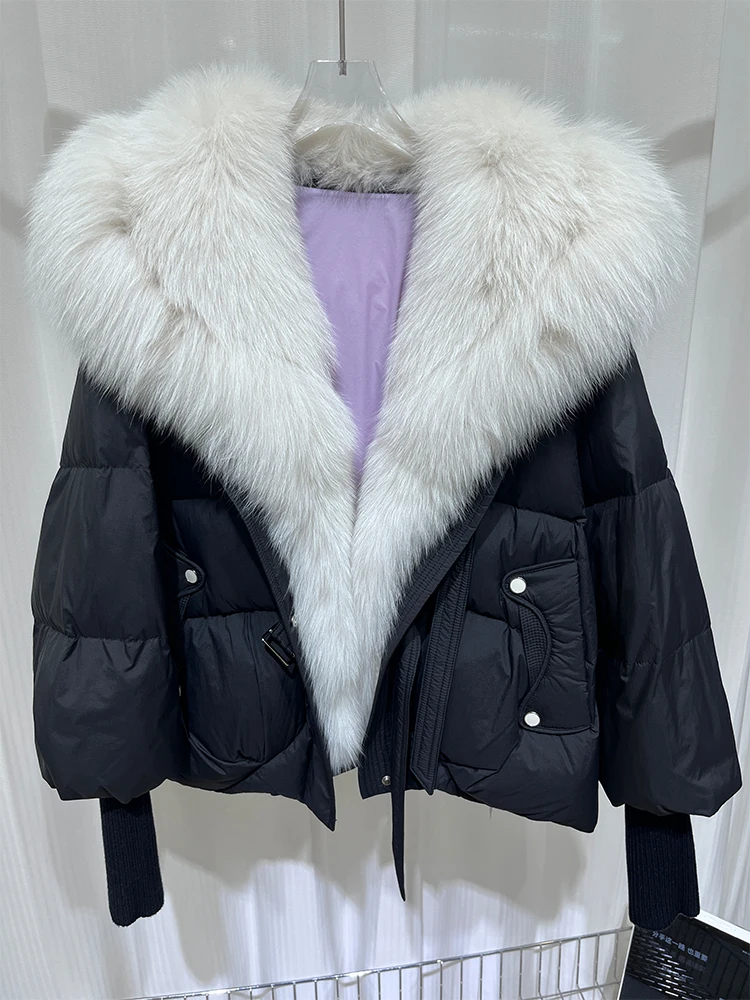 Nova moda inverno natural gola de pele de raposa casacos mulheres ganso para baixo jaqueta puffer jaquetas estilo feminino casacos de luxo frete grátis