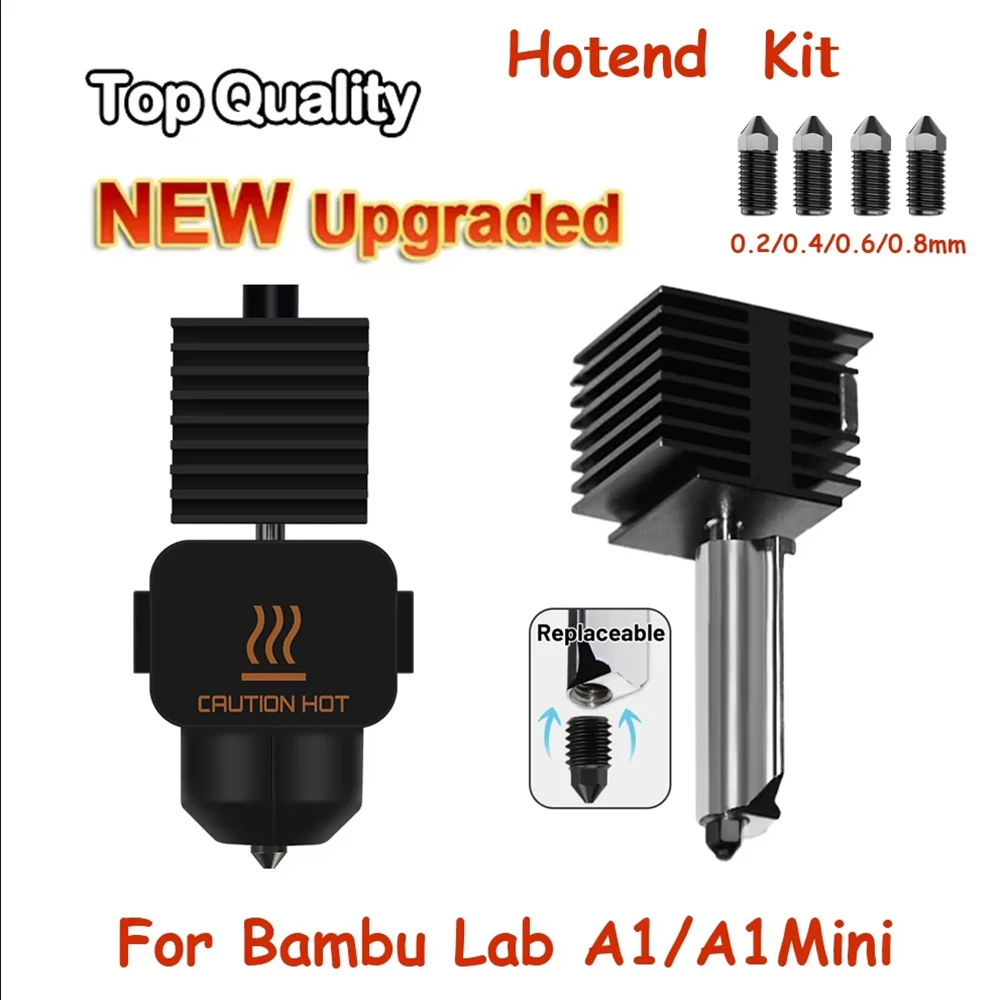 Hotend Kit For Bambu Lab A1/A1 Mini Fast Speed Hot End Assembly 0.2/0.4/0.6/0.8mm Hardened steel Nozzle 3D Printer Part