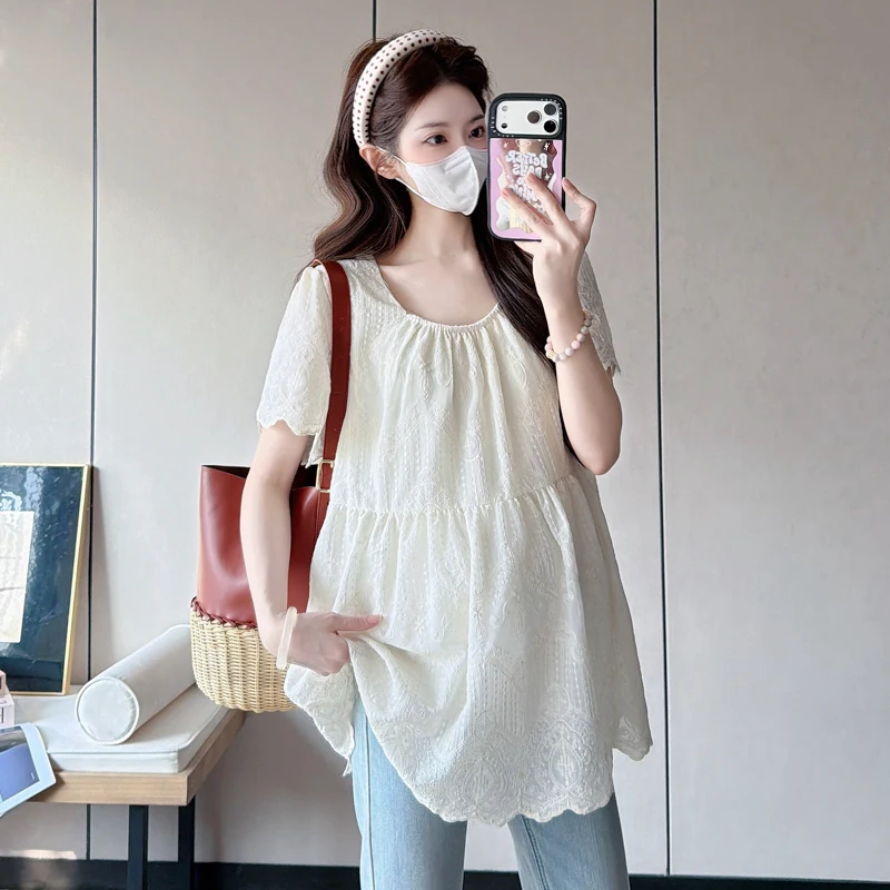 Maternity Wear 2026 Summer New Style Doll Blouse Fresh and Light Loose-fitting Slimming Fashionable Versatile Pregnancy Tops