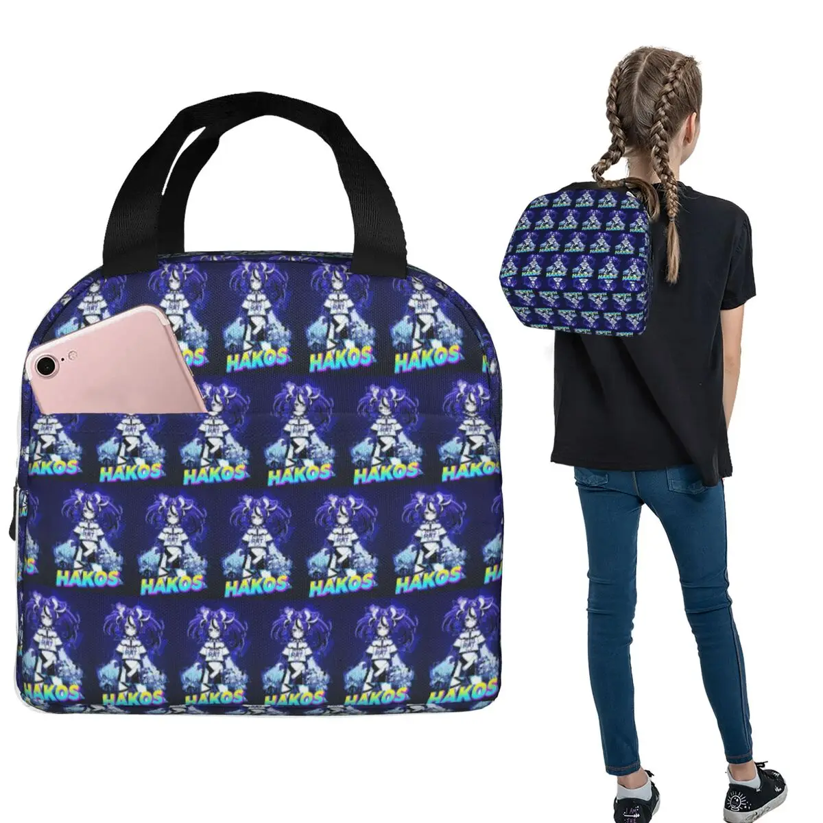 

Hakos Baelz Hololive Vtuber Insulated Lunch Bag for Women Children Portable Food Boxes Thermal Lunch Box Tote