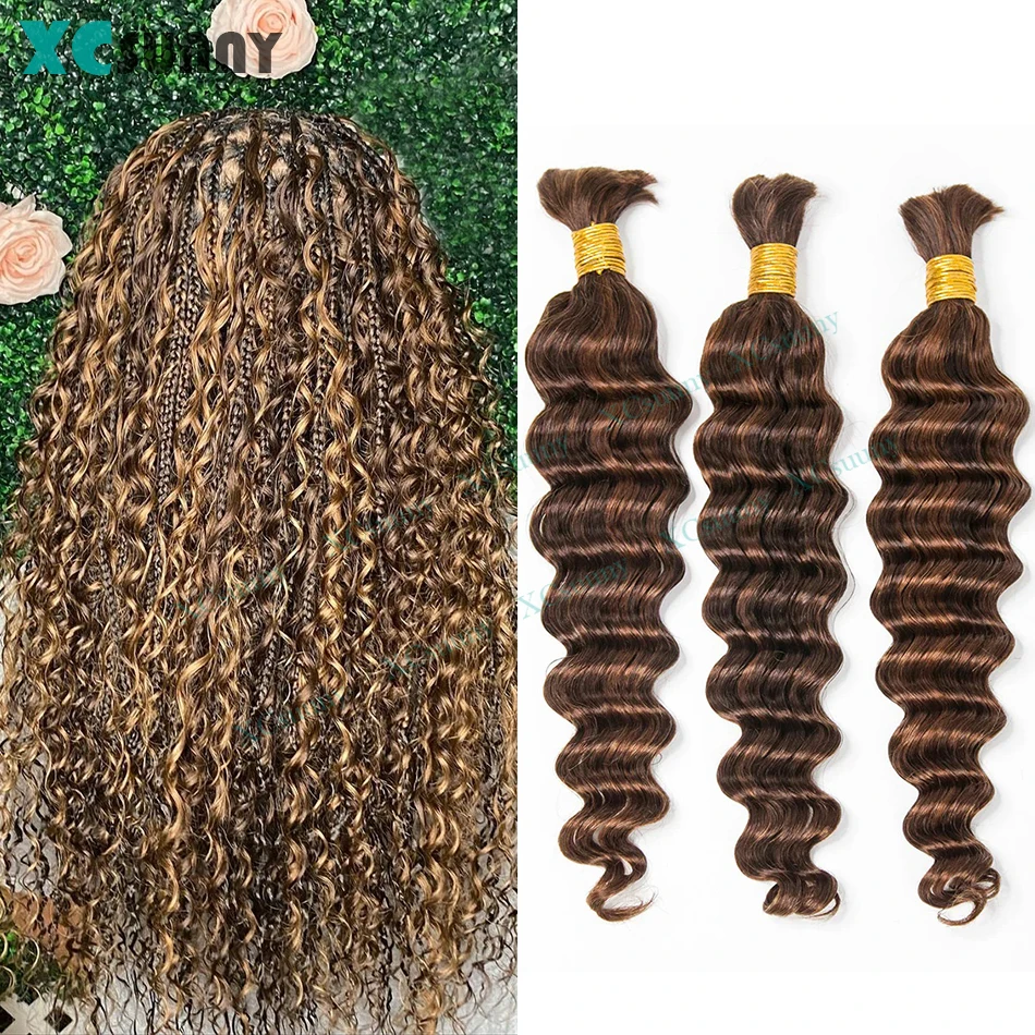 Cabello humano a granel para trenzar 4 27 30 extensiones de cabello trenzado humano ondulado profundo para trenzas bohemias extensiones de cabello humano rizado sin trama