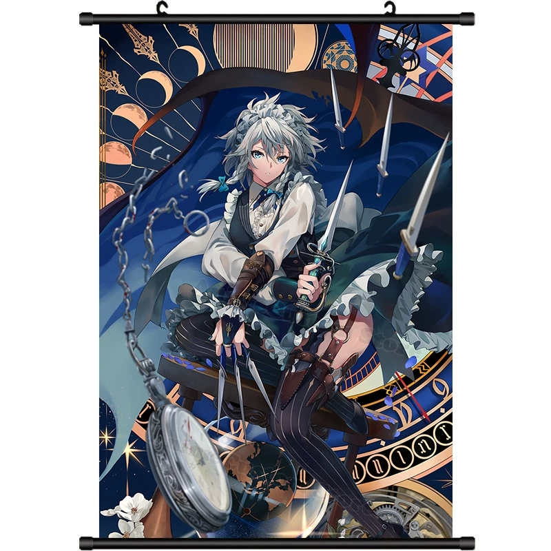 Anime Izayoi Sakuya Cute Girl HD Wall Scroll Roll Painting Poster Hanging Picture Poster Home Decor regalo Cosplay