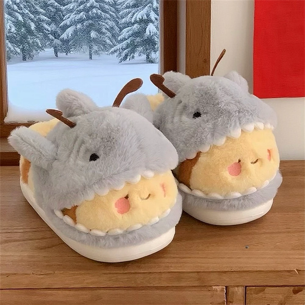 Ladies Casual Cute 3D Shark Bee Plush Slippers Child Fun Cartoon Home Winter Slippers Couple Parent-child Outdoor Cotton Shoes