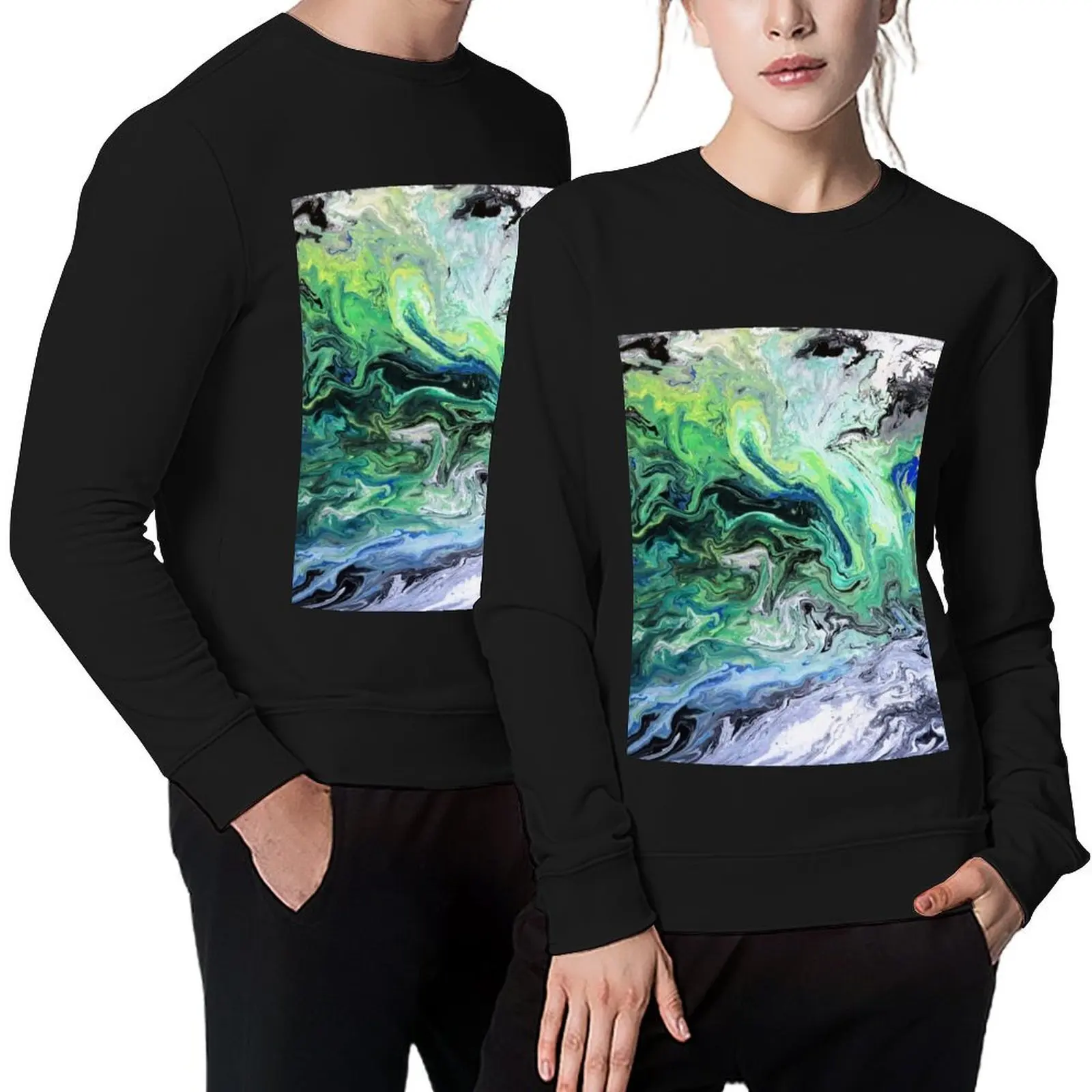 

Algae Bloom, Abstract art, black, green, white Pullover autumn clothes men's sweat-shirt tracksuits sweatshirt men
