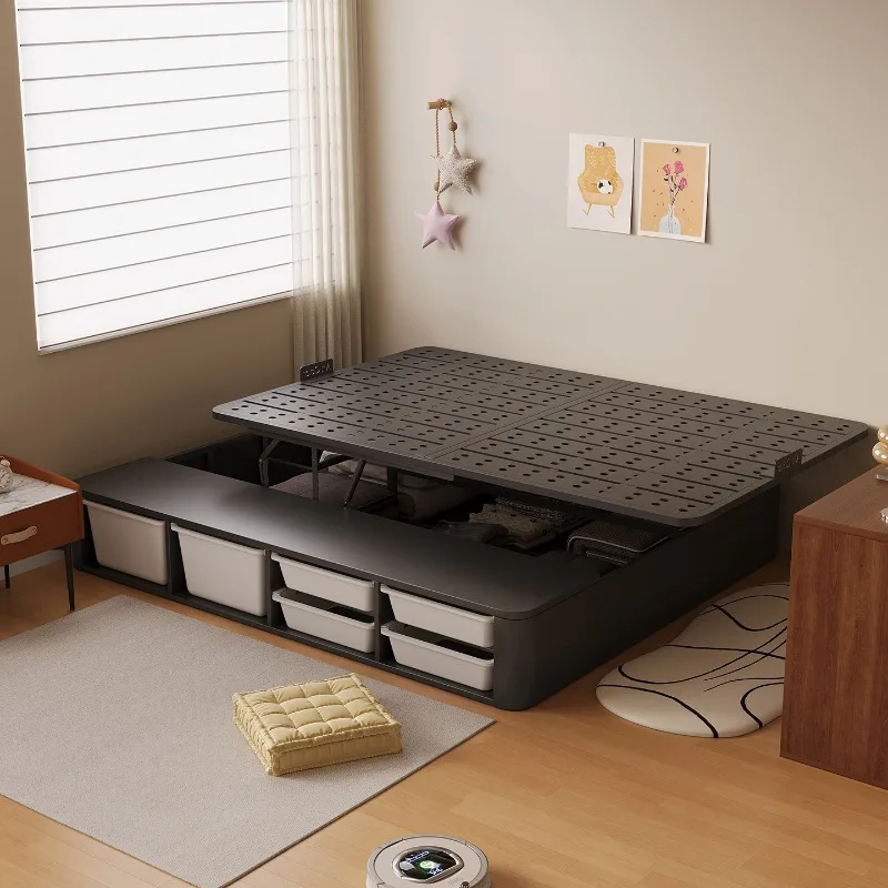 No bedside bed Double storage bed Master bedroom Queen bed Carbon steel side open high box storage