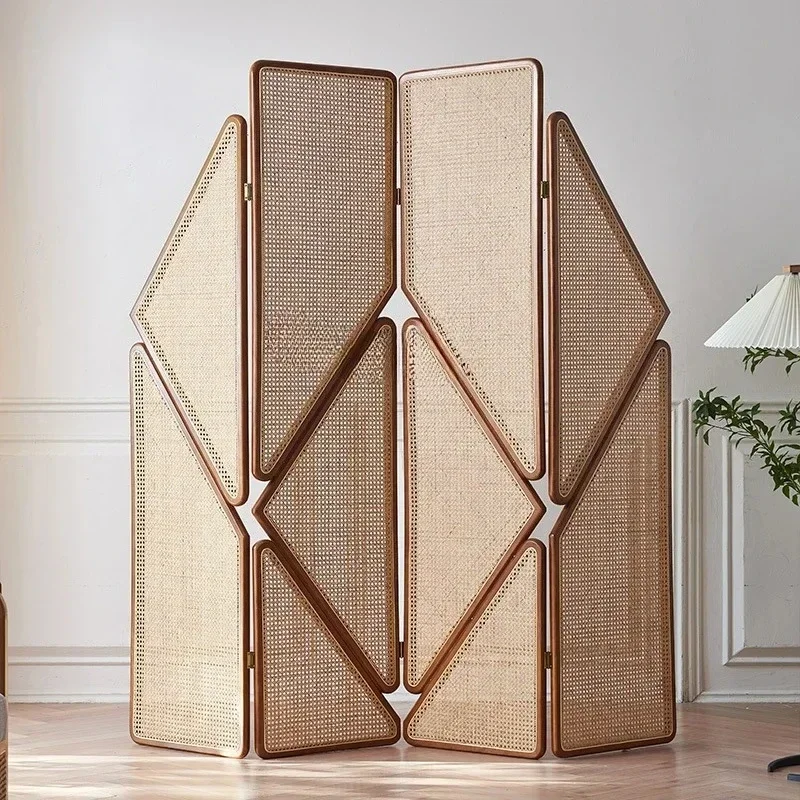 Nordic solid wood screen partition wabi sandy wind rattan folding entrance mobile Japanese-style homestay inn tea room