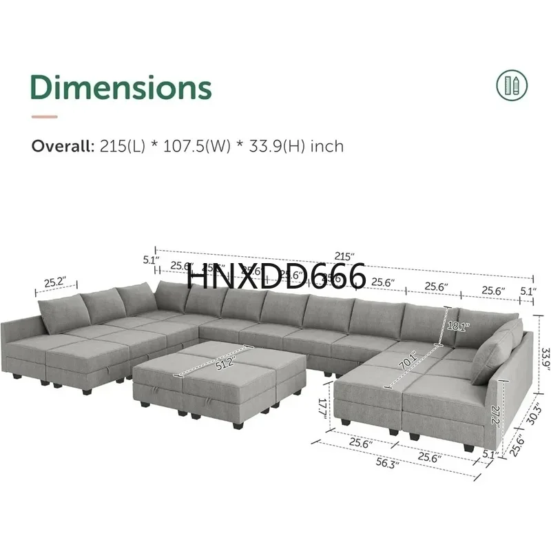 Large U-Shaped Modular Sectional Sofa with Chaise and Ottoman - Versatile Sleeper Couch