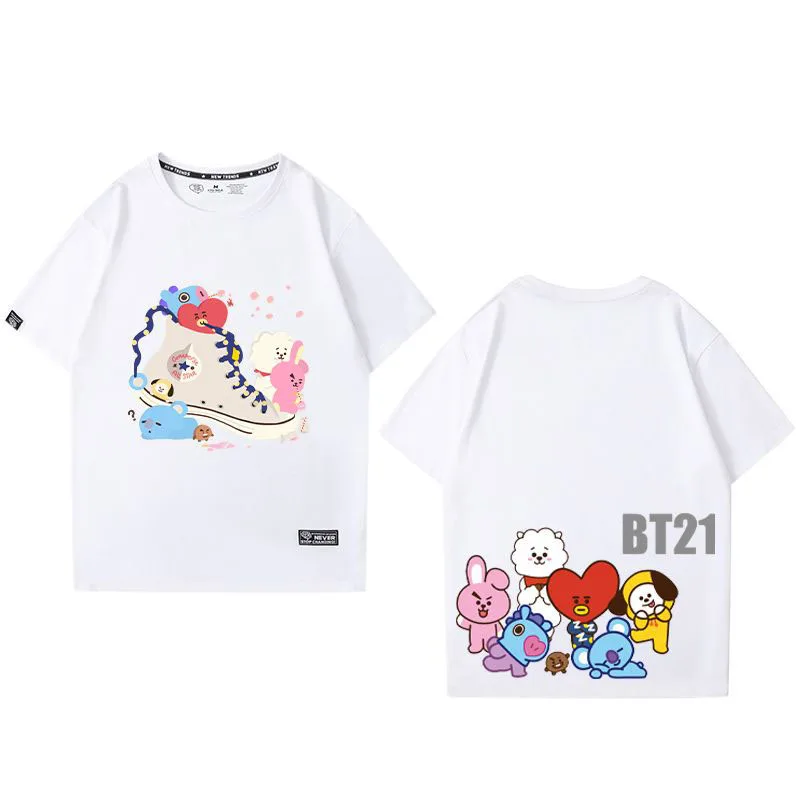 Anime Cartoon Bt21 Cooky Chimmy Short-Sleeved Y2K Summer New Couple T-Shirt Fashion Printed Cotton Tops Gift for Friends