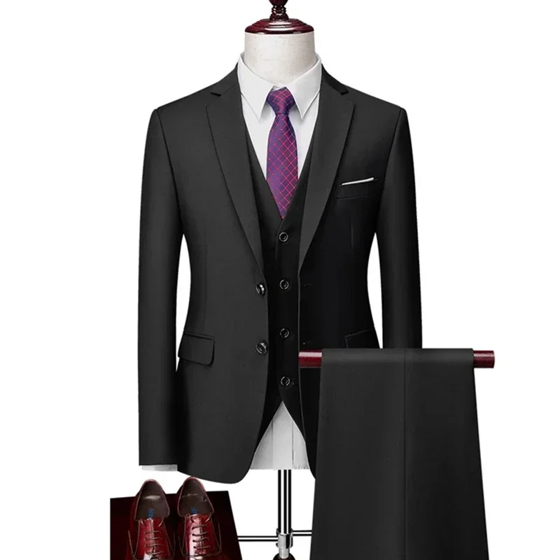 

kx60 Men's business 3 piece suit suit male groom wedding reception solid color blazer