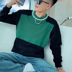 2024 New Boyfriend Spliced Pullover O-Neck Contrast Color Fashion Trendy Slim Minimalist Comfortable Casual Long Sleeved Top