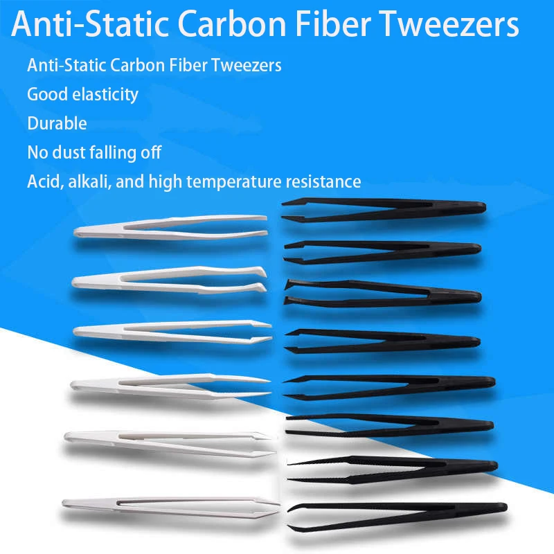 

10-100pcs Anti-Static Carbon Fiber Tweezers Precision Maintenance Industrial Repair Curved Working Model Making Hand Tool