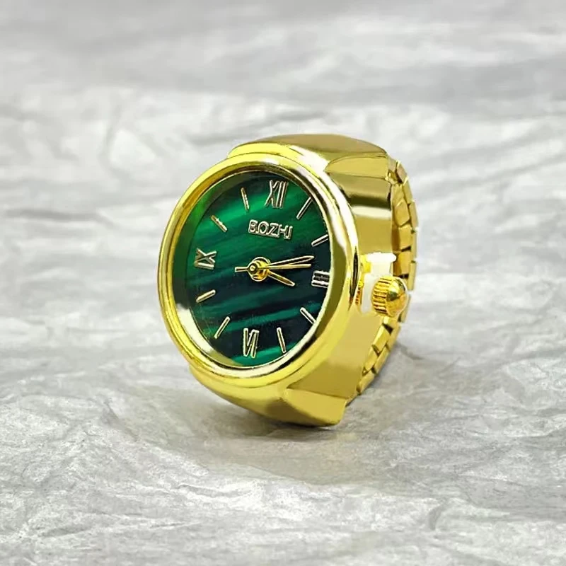 New Hot Selling Creative Alloy Shell Finger Round Green Dial Couple Men\'s And Women\'s Ring Watch