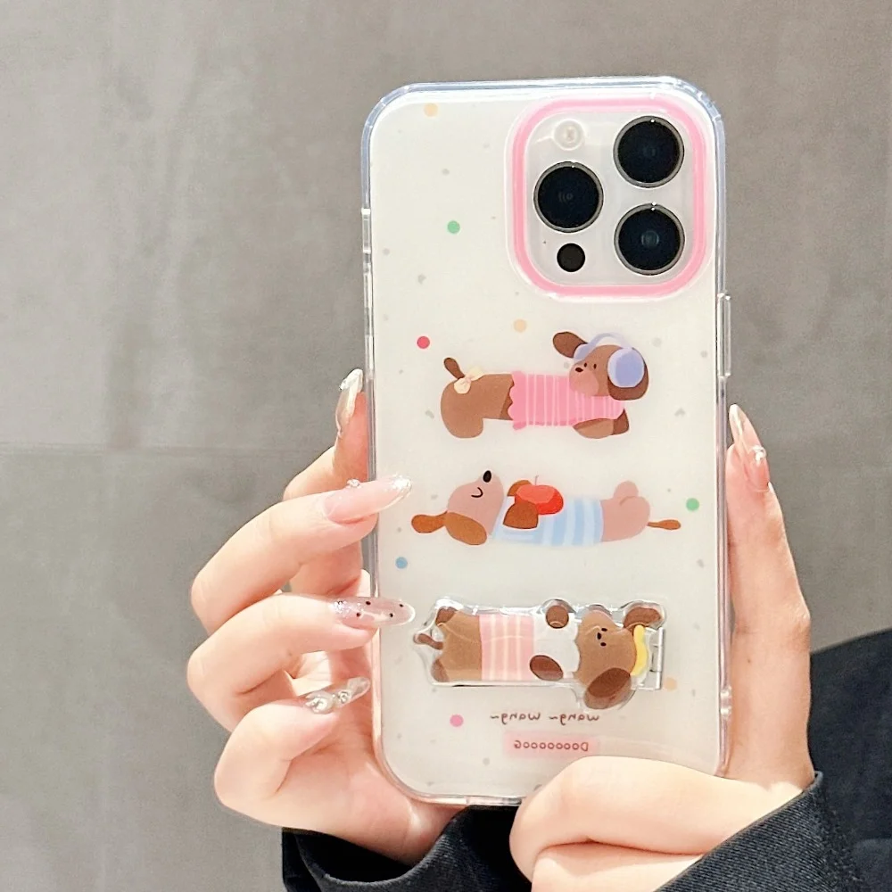 Niedliche Cartoon-Welpen-Tier-Handyhülle in einfarbiger Ausführung für iPhone 18 17 Air 16 15 14 13 12 11 Pro Max 7 8 Plus, stoßfeste, weiche Hülle – Detail 4