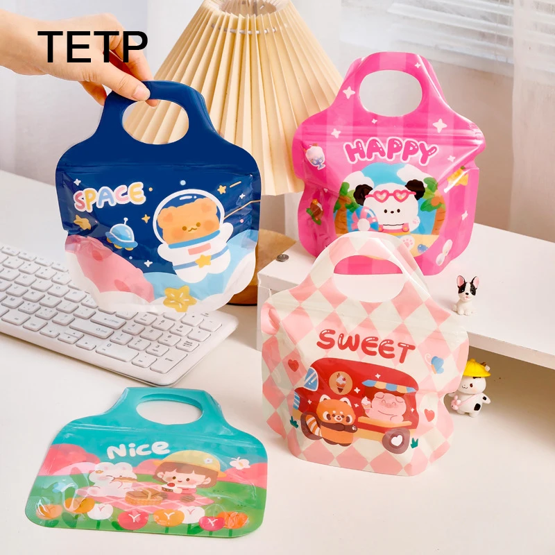 

TETP 50Pcs Happy Party Gift Bags With Handle Birthday Present Handmade Cookies Candy Snacks Packaging Decoration Child Favors