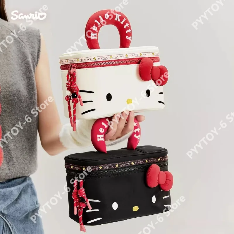 

Sanrio Kitty Cat Makeup Bag Large Capacity Handbag Portable Partitioned Camera Bag Anime Merchandise Storage Bags Holiday Gifts