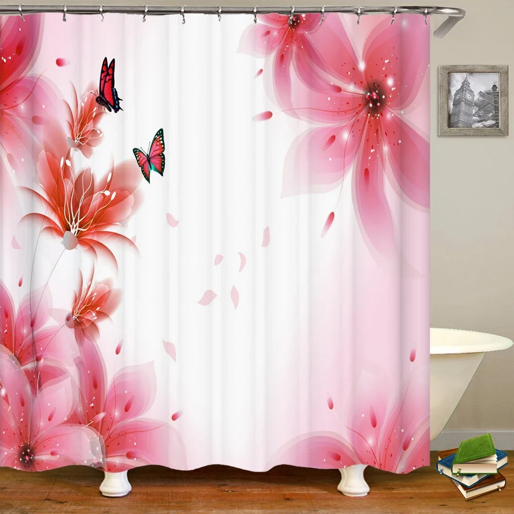 Waterproof Polyester Fabric Shower Curtains Japanese-style Plum Flower Woman Girl Decor Multi-size Shower Curtains for Bathroom