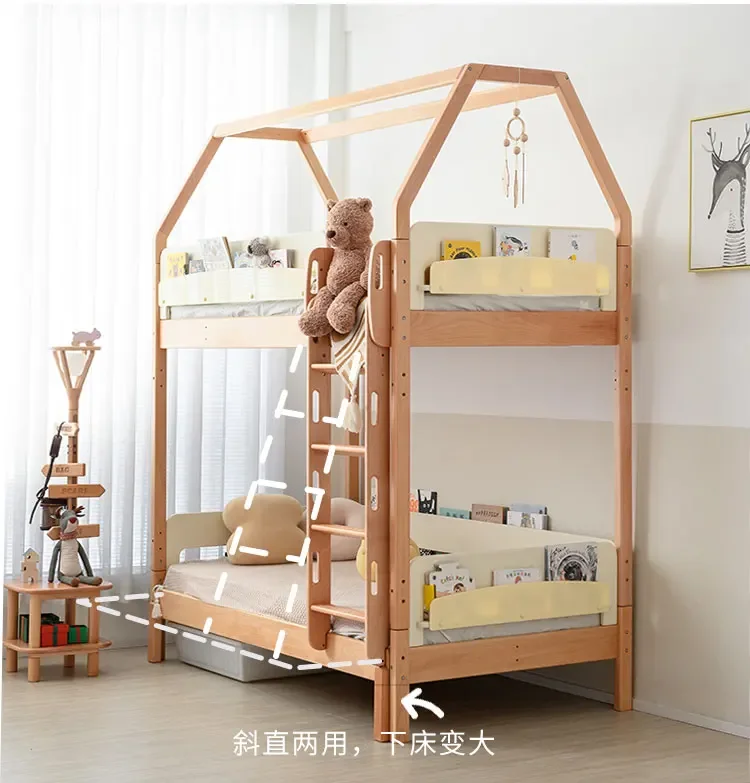 Cama Flying House versión emocional, litera, cama alta y baja, cama infantil y madre, multifunción de madera maciza para niños