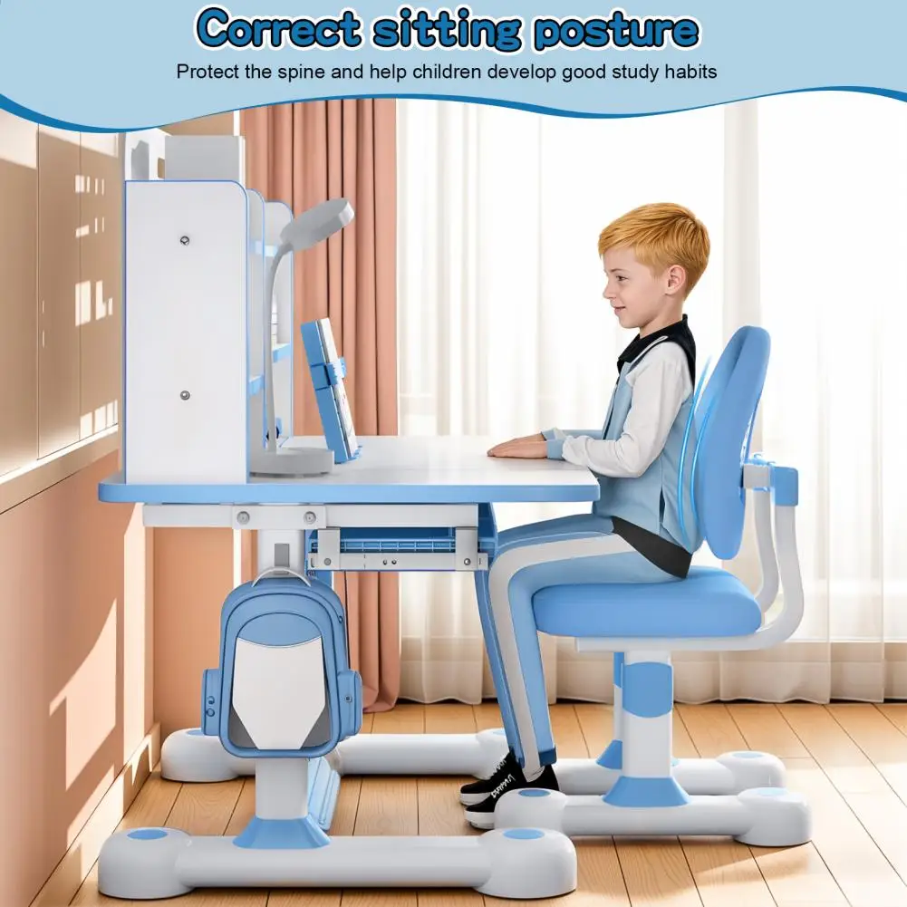 Kids Study Desk And Chair Set with Ergonomic Design 50-Degree Tiltable Desktop Desk,Height Adjustable Children's Learning Table