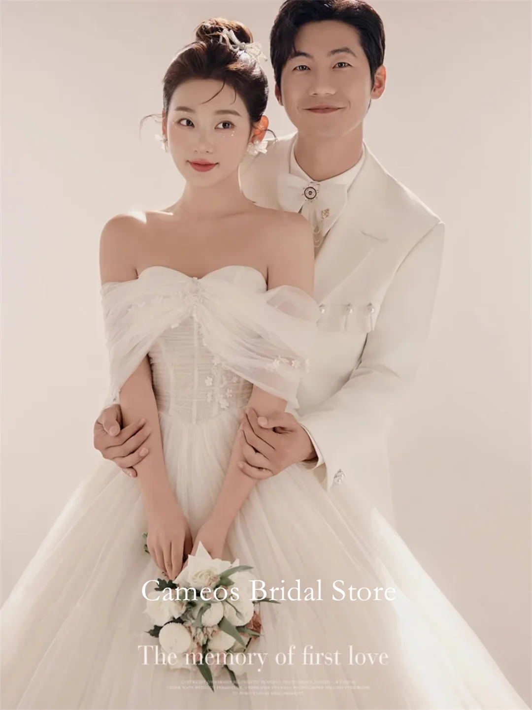 SONDR dostosowane tiulowe suknie ślubne z krótkim rękawem kość słoniowa Off ramię Korea księżniczka suknie panny młodej damskie suknie ślubne