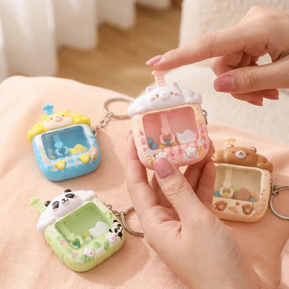 Plastic Catching Ball Machine Keychain Little Panda Cartoon Mini Claw Machine Keychain Cute Funny Tiny Arcade Games Pendant