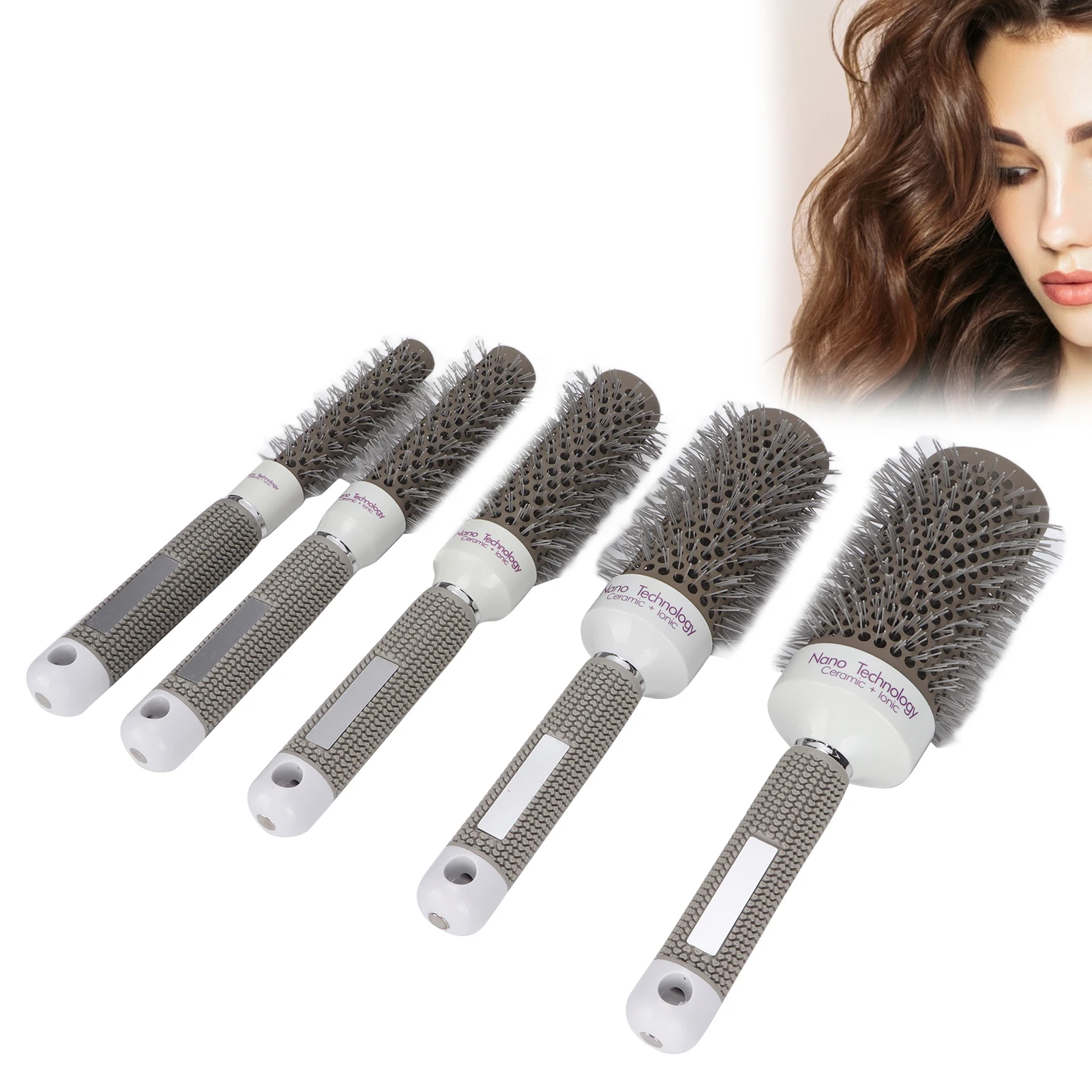 5pcs Round Brush Set Heat Conduction Hairbrush Comb Hairdressing Tool Set for Blow Drying Curling