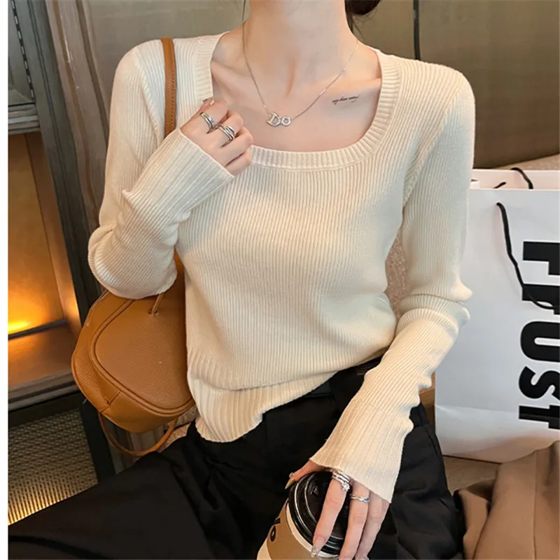 

Вязаный свитер, женские пуловеры, новый белый вязаный свитер с длинным рукавом и круглым вырезом, пуловер, женские топы, трикотажные изделия Sueters De Mujer Q1575