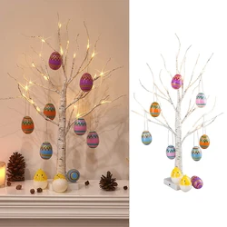 60cm Easter Birch Tree with Led Light Decoration Easter Eggs Hanging Ornaments Happy Easter Party Tabletop Tree Decor Kids Gifts