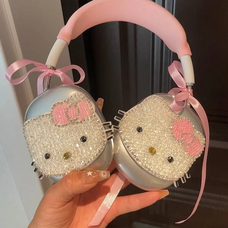 Cartoon Anime Sanrio Hello Kitty Rhinestone Case Cover for Airpods Max Headphones Anti Fall Case