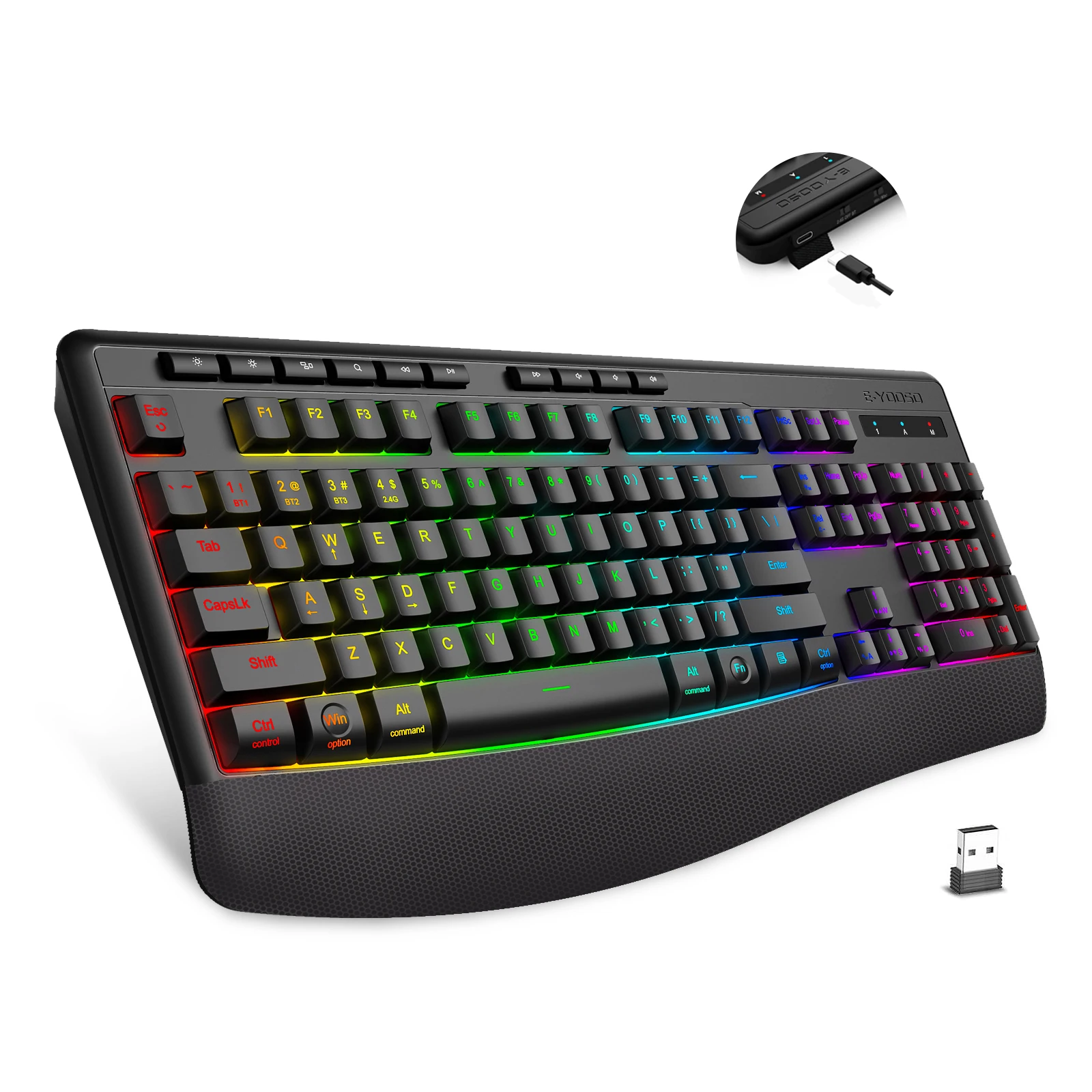 

E-YOOSO Triple-Mode Mechanical Keyboard 2.4GHz/Bluetooth 5.0/USB-C RGB Backlit Quiet Keys Spill-Proof Long Standby for PC/Laptop