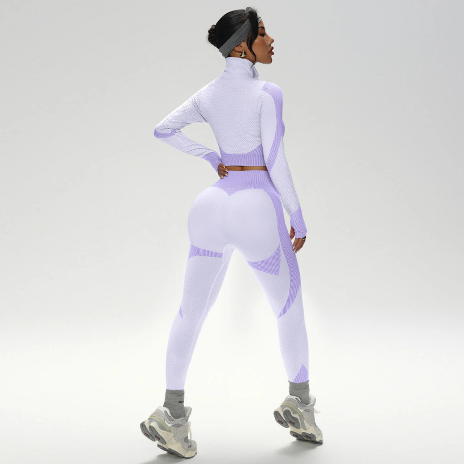 

Women Gym Sets Turn Down Collar Outfit and Leggings Fitness Sports Suits Workout Athletic Yoga Pants Training Tights 2 Pecs