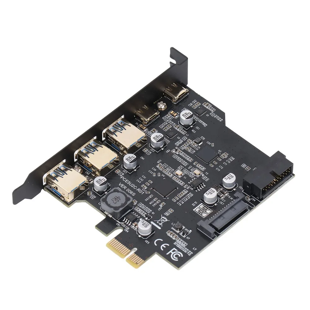 

Надежная карта расширения USB с 5 портами PCIe: 2x USB Type-C, 3x USB Type-A, 19-контактный внутренний USB-хаб для Windows