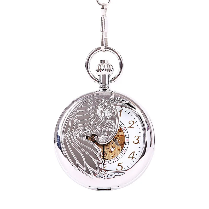 mechanical-pocket-watchlarge-silver-thick-chain-half-carved-eagle-totem-hollowed-out-fully-automatic-digital-pocket-watch