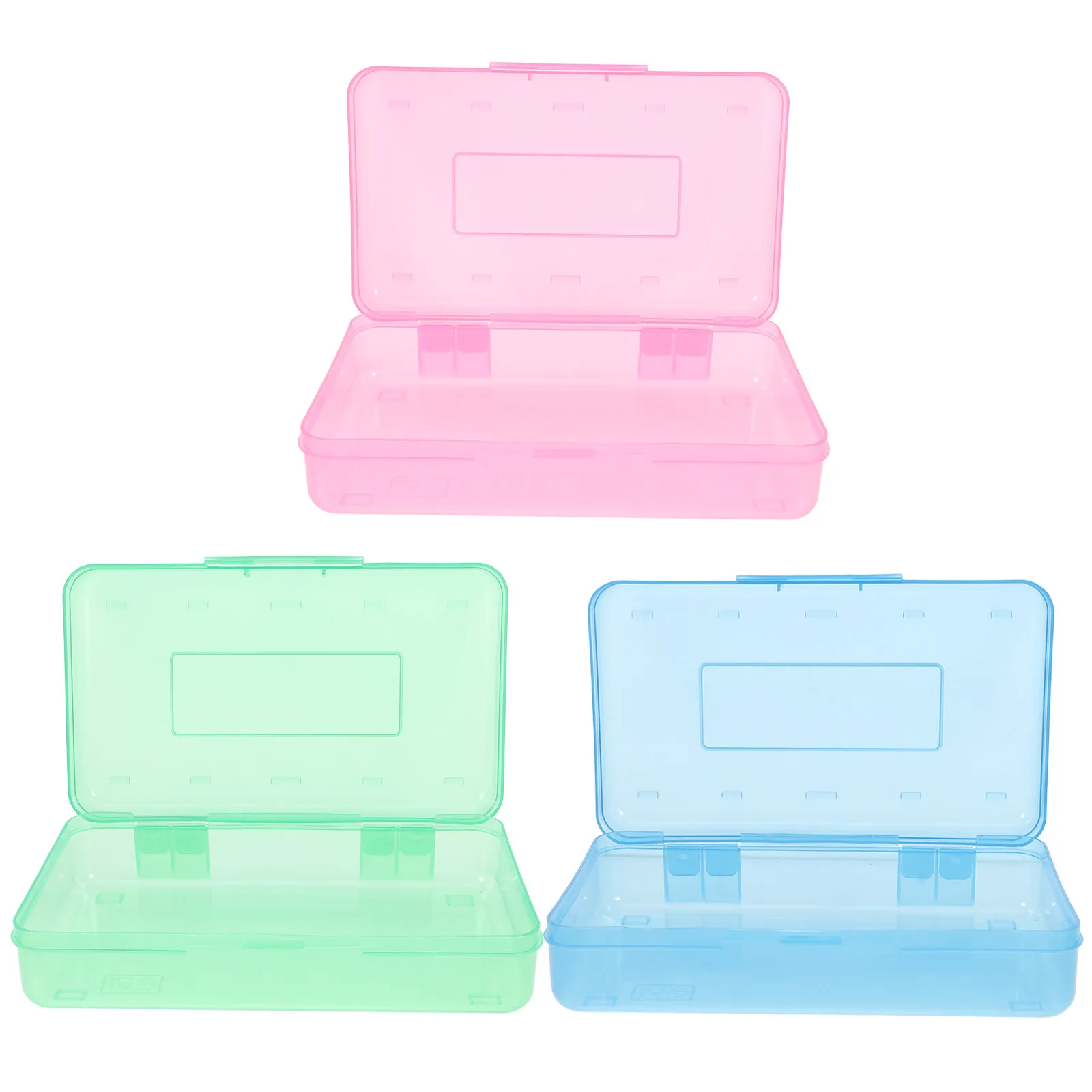 3Pcs Clear PP Plastic Stationery Box Large Pencil Case Stackable Design Transparent Lid for Adults Students Office School