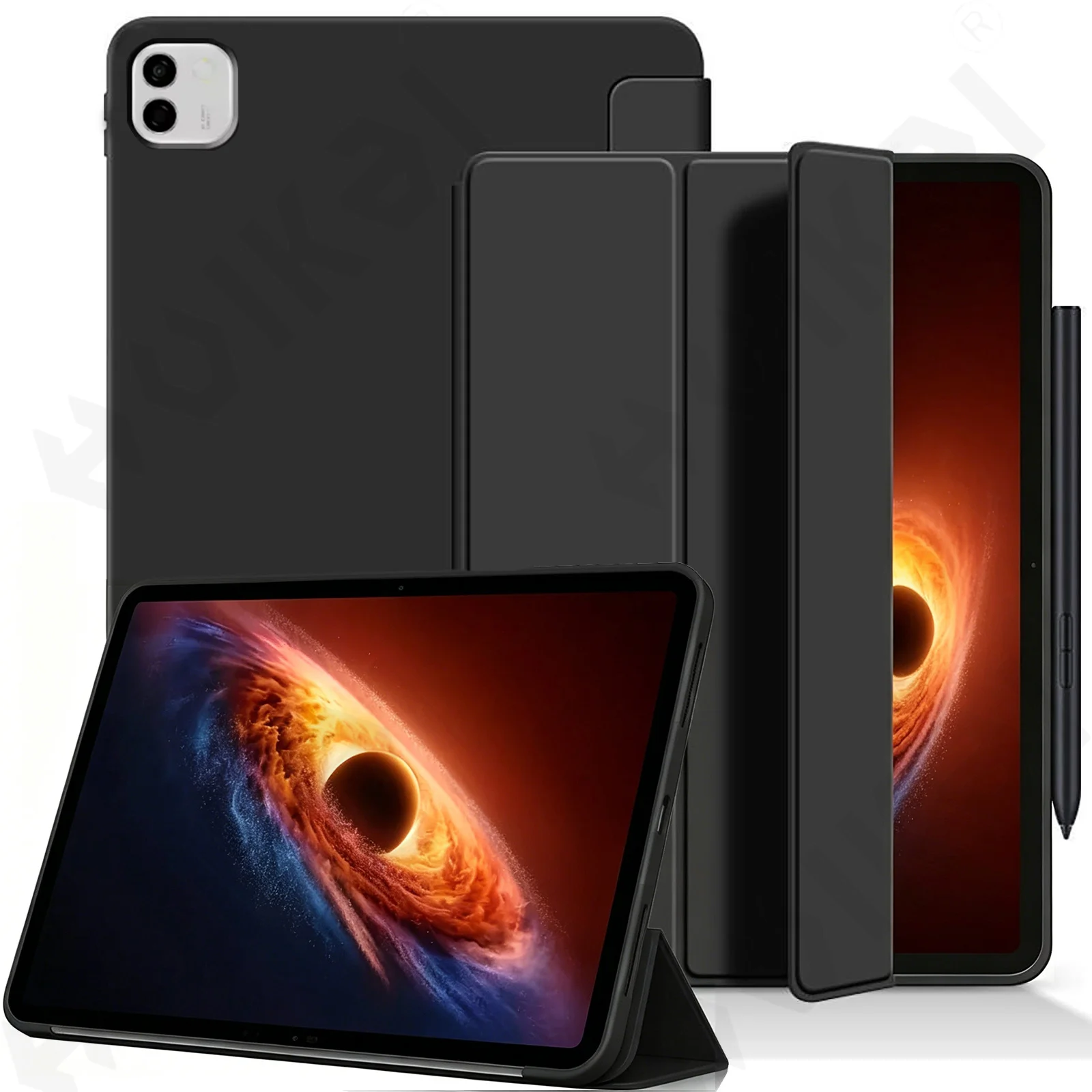 Case For Honor MagicPad4 12.3 inch Tablet Slim Translucent Back Tri-Fold Folio Stand Protective Tablet Cover (Black)