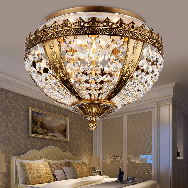 European round conical ceiling lights crystal lamp living room dining room bedroom study aisle lamp copper luxury LED lighting