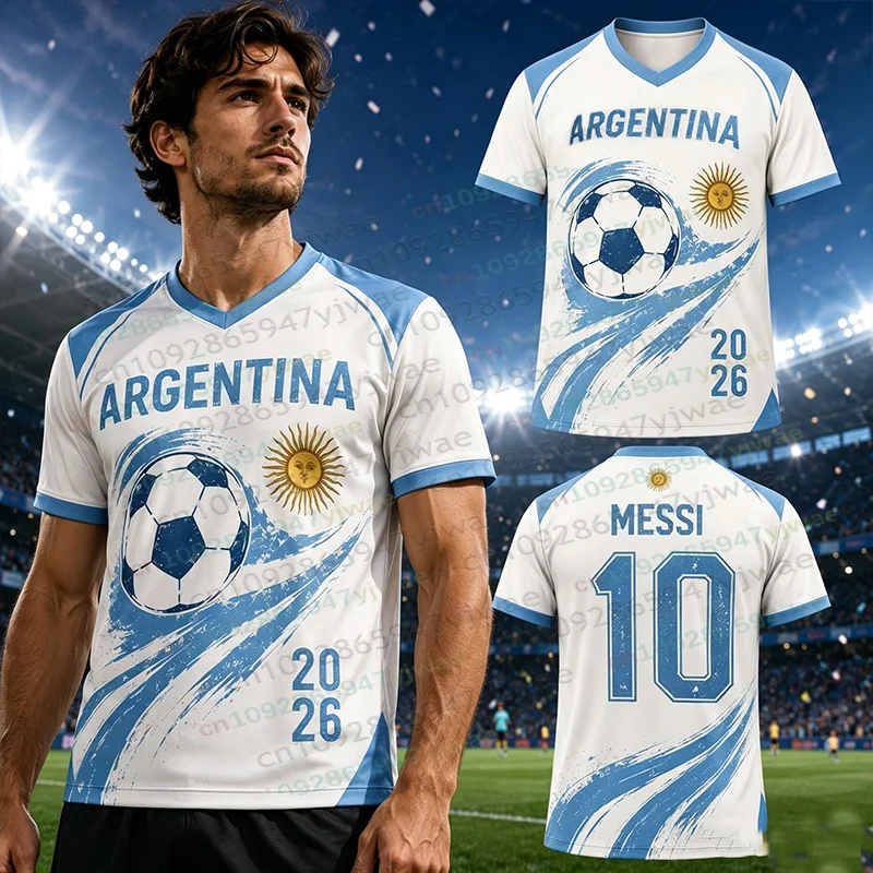 Summer Fashion GPT New Messi Graffiti Fan Sports T-shirt Daily Match Training Comfortable Parent-child Argentina Football Jersey view 6