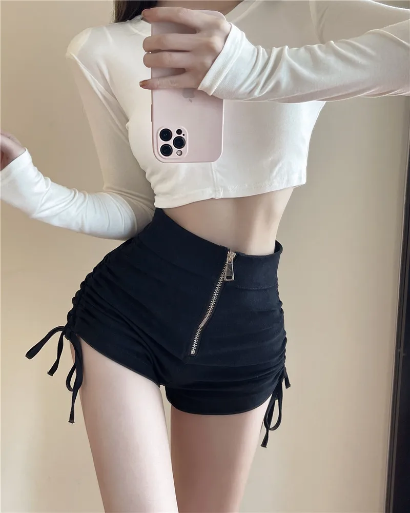 

Черные женские летние шорты с высокой талией, повседневные, с эффектом подтяжки ягодиц, сексуальные, утягивающие, с широкими штанинами