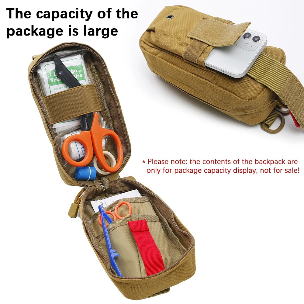 Profesjonalna apteczka z opaską uciskową, torba medyczna EDC Molle, narzędzie survivalowe na kemping, wędrówki i sytuacje awaryjne.