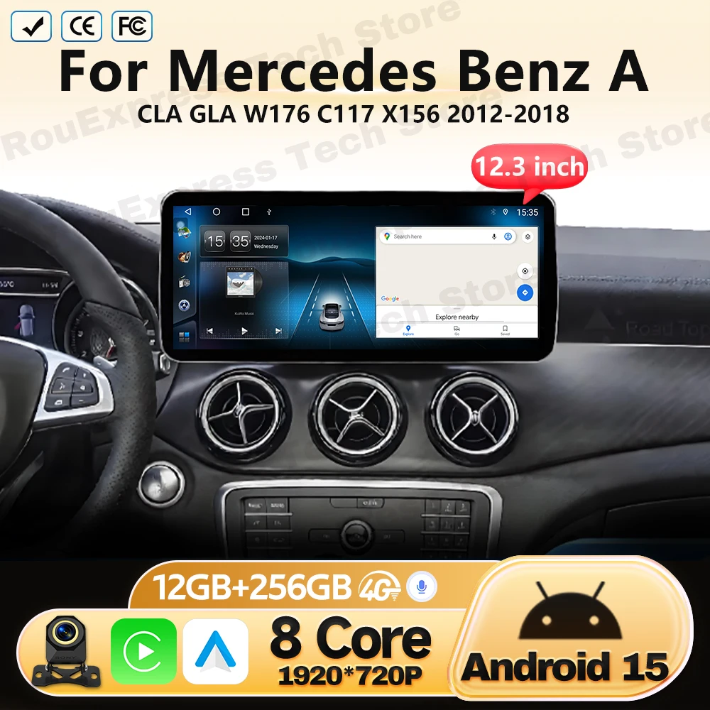Multimedia Video Player 12.3'' For Mercedes Benz A CLA GLA W176 C117 X156 2012-2018 Android Car Radio GPS Navigation Head Unit