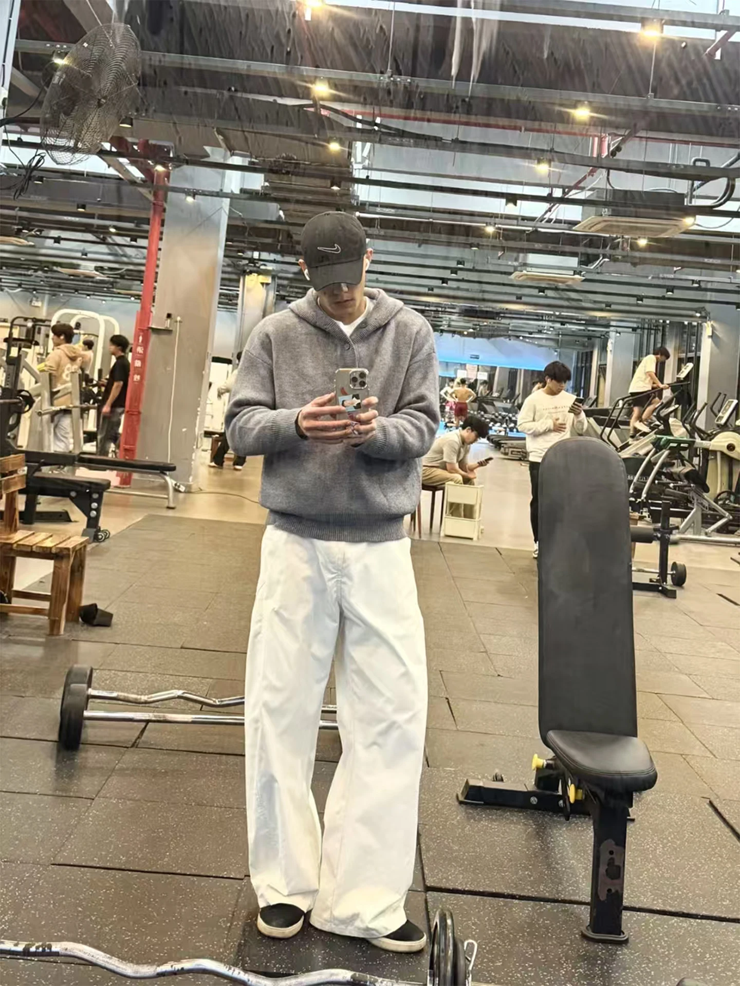 

White Pure Cotton Wide Leg Men's Jeans Fitn Spor Loose Straight Cut Trousers Casual Comfortable Autumn Seasonal Wear