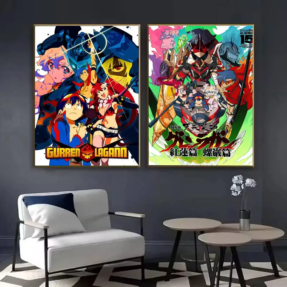 Tengen T-Toppa Gurren Lagann Poster Waterproof Sticky Wall Art Print For Bedroom Living Room Hallway Bar Home Decor