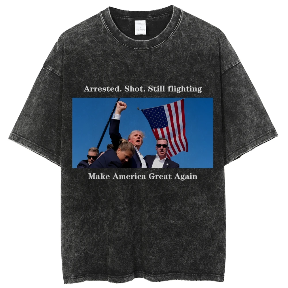 

Equality And Freedom Trump American Flag Print T-Shirt Crew Neck Loose Shoulder High Gram Weight 2024 Trend New Short Sleeves