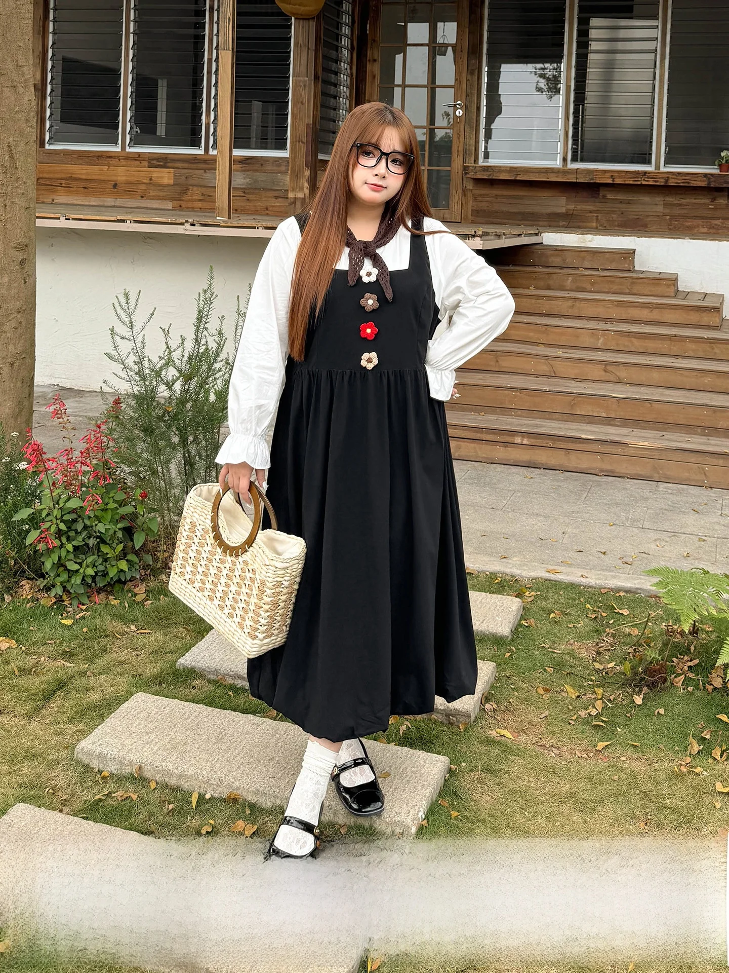 

plus Size Women's Dr Vitali Spring Flodice Long Sve Splicing High Waist Ci Commute Casual Loose Fit Dr