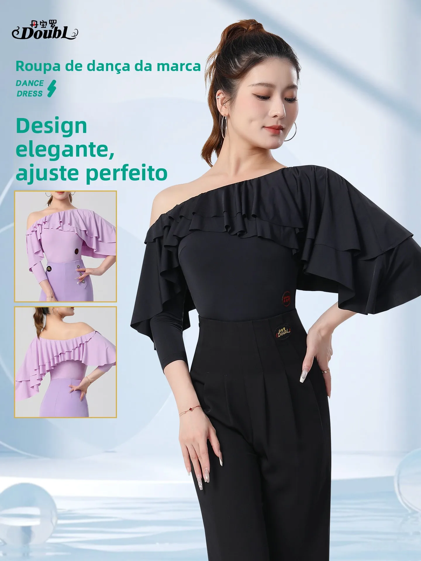 professional-latin-dance-top-women's-slant-shoulder-dance-costume-adult-ladies-lace-trim-dancewear-strong-breathability