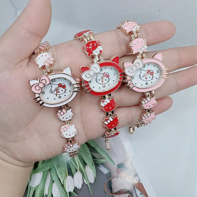 

Sanrio Hello Kitty Children Fashion Watch Student Watch Steel Band Women Bracelet Electronic Bow Watch Creative Girlfriend Gifts