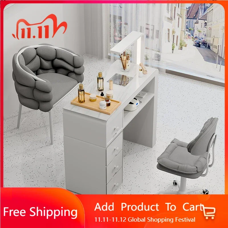 

Compact Lamp Folding Nail Desk Chair Set White Vacuum Cleaner Nail Desk Salon Reception Scrivania Per Unghie Trendy Furniture