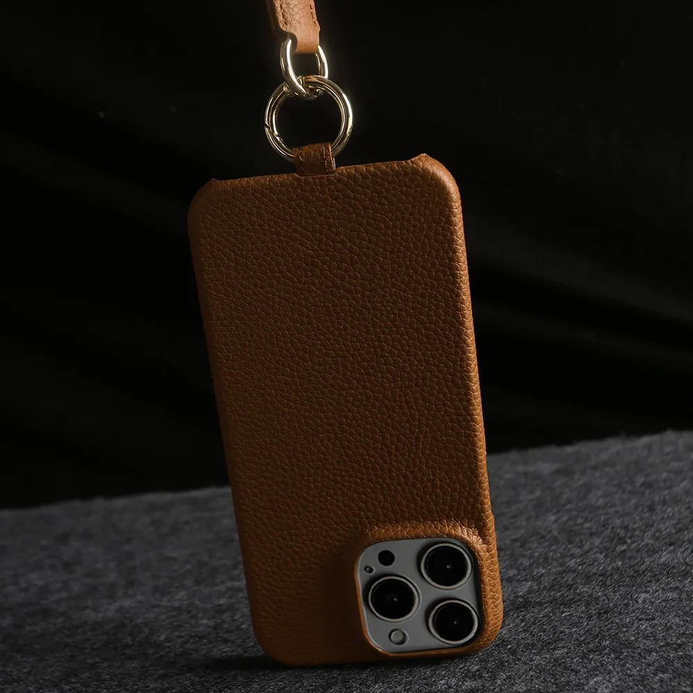 Genuine Leather Phone Case For iPhone 15 Pro Max 16Pro 13pro 14Plus 12 11 12pro Cowhide Fundal Back Shell capa with Ring Buckle