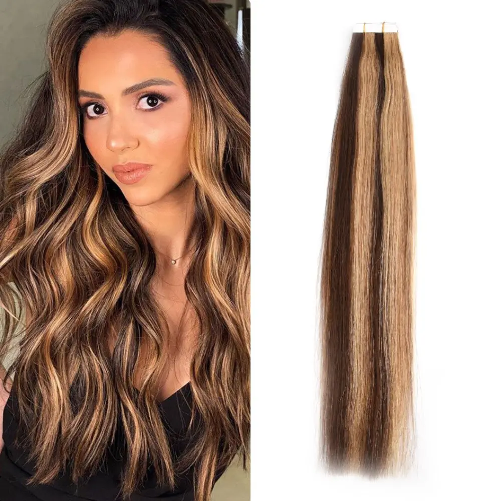 

OCK Tape in Hair Extensions Human Hair Real Natural Remy Hair Straight Seamless Skin Weft For Women Balayage 20Pcs Long Hair