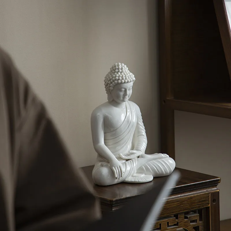 CZ Ceramic Sakyamuni Buddha Statue Ornament Buddhist Hall Dedicated to Sakyamuni Tathagata Buddha Home Entrance Zen Decoration
