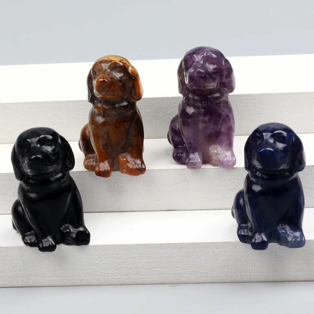 Black Obsidian Dog Figurine, Natural Stone, Hand Carved Jade Mini Puppy, Crystal Craft, Chakra, Home Decor, 1.5